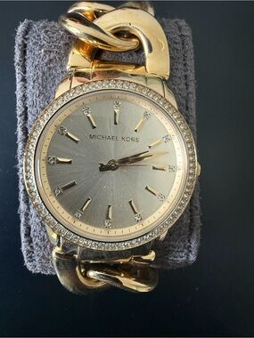 Michael Kors Gold-Tone Crystal Bezel Chain Link Watch